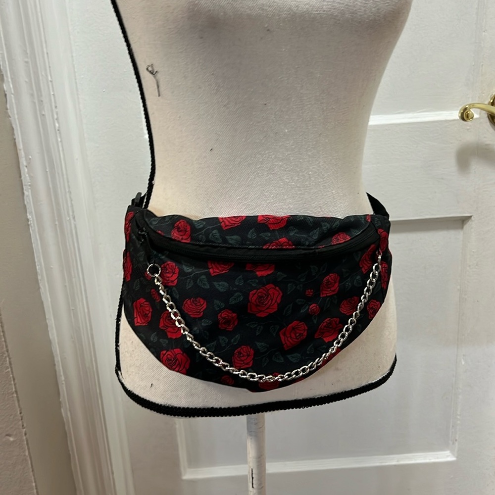 Empyre Black Rose Print Chain Belt Bag